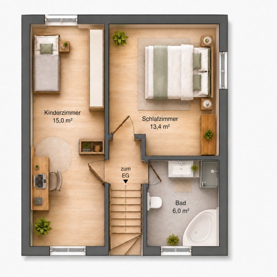 Grundriss Obergeschoss Doppelhaush�lfte Magdeburg / Berliner Chaussee