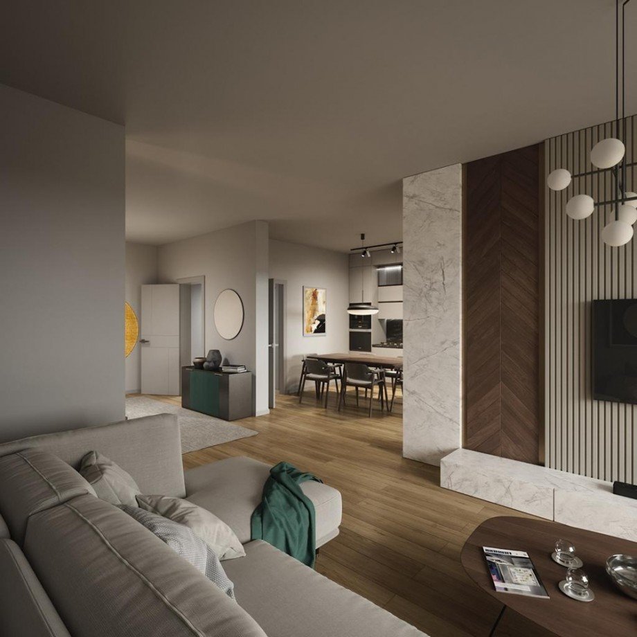 Wohnbereich, KI- visualisierte Darstellung Etagenwohnung Magdeburg / Neue Neustadt