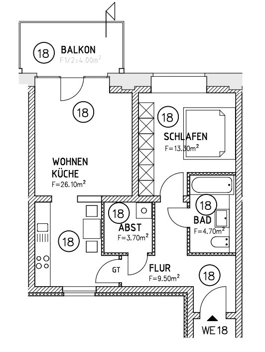 Grundriss Etagenwohnung Magdeburg / Neue Neustadt