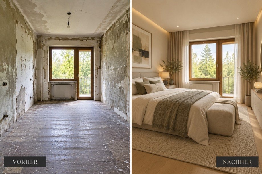 Schlafzimmer vorher und nachher 1 Einfamilienhaus Biederitz