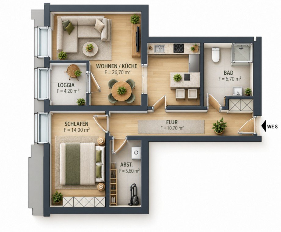Grundriss WE 8 Etagenwohnung Magdeburg / Neue Neustadt