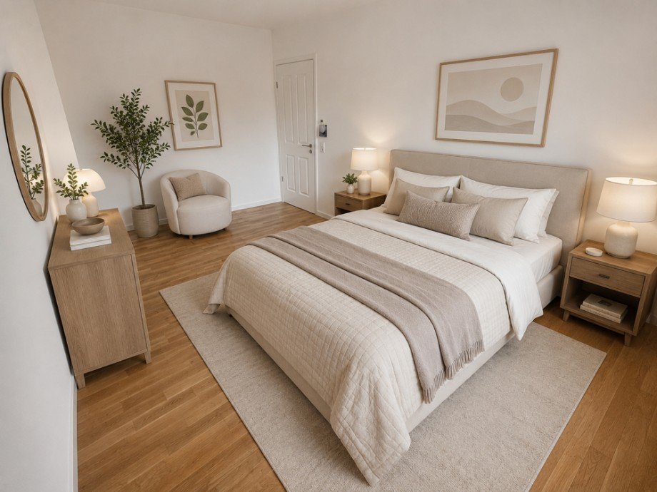 Schlafzimmer, KI- Visualisierung Etagenwohnung Magdeburg / Alte Neustadt