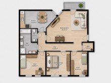 Grundriss Gro�z�gige 4-Zimmerwohnung mit Balkon, G�ste-WC, Fu�bodenheizung, Badezimmer mit Wanne und Dusche