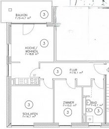 Grundriss Exklusive 3- Zimmerwohnung im Neubau |Balkon| Aufzug | Tageslichtbad mit Dusche | Stellplatz