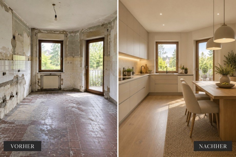 K�che vorher und nachher renoviert 1 Einfamilienhaus Biederitz