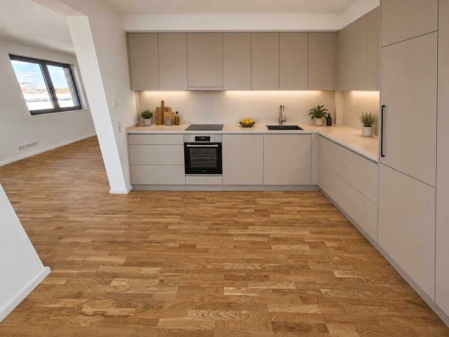 K�chenbereich, KI-visualisierte Darstellung Etagenwohnung Magdeburg / Neue Neustadt