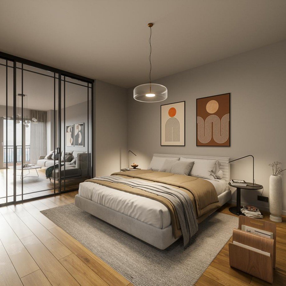 Schlafzimmer, KI- visualisierte Darstellung Etagenwohnung Magdeburg / Neue Neustadt