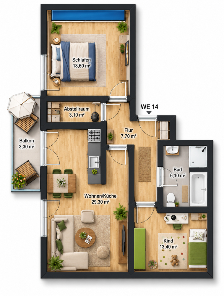 Grundriss 1.14 Etagenwohnung Werder