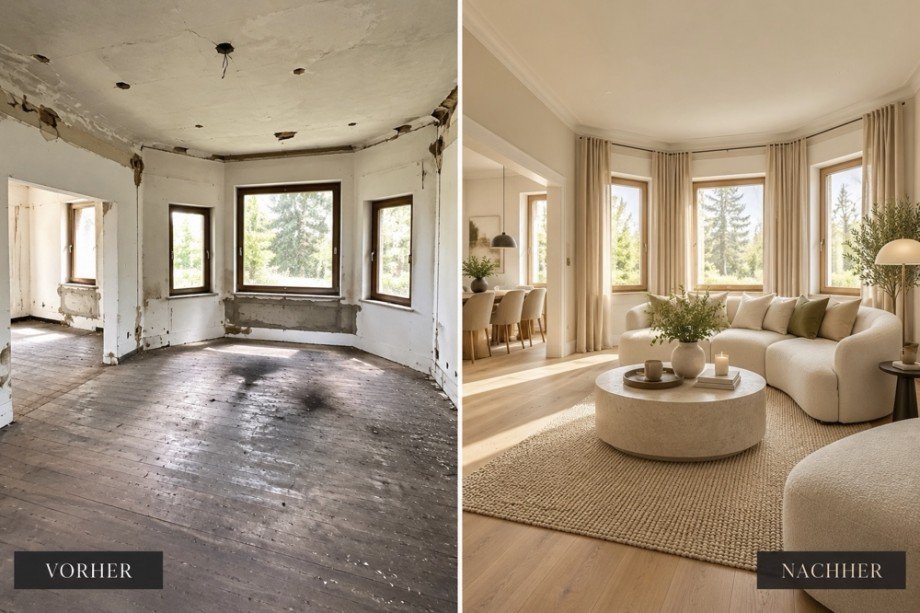 Vorher-Nachher_ Elegante Wohnraumrenovierung 1 Einfamilienhaus Biederitz