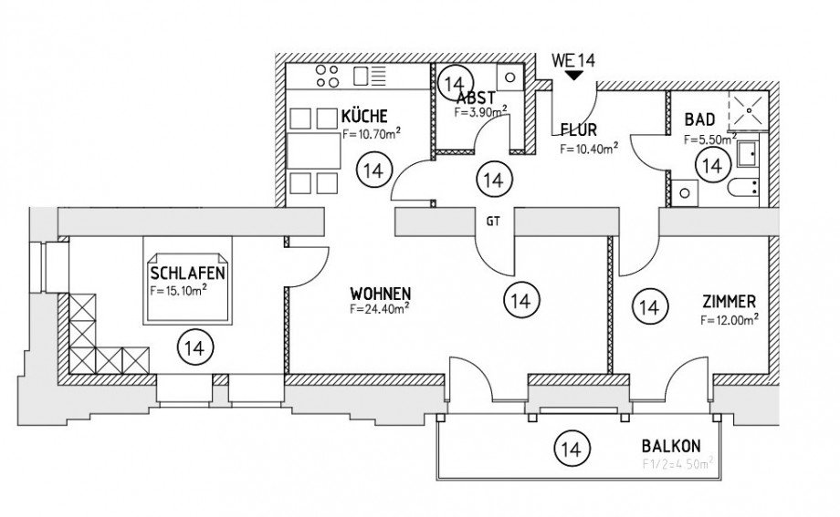 Grundriss Etagenwohnung Magdeburg / Neue Neustadt