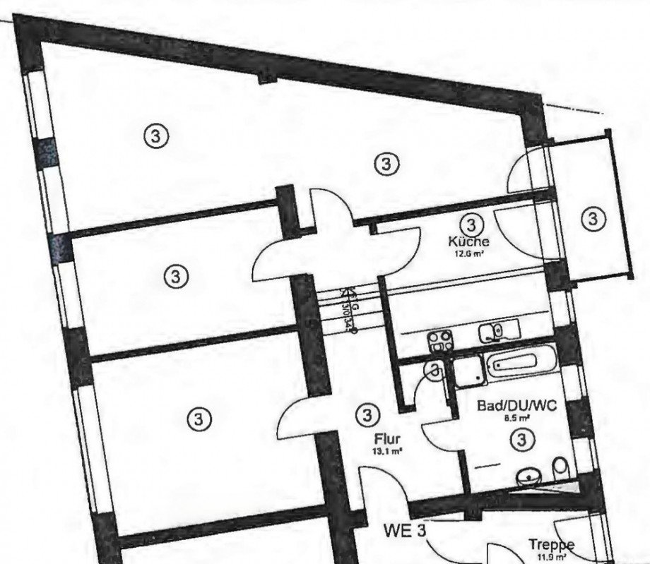 Grundriss Erdgeschosswohnung Magdeburg / Alte Neustadt
