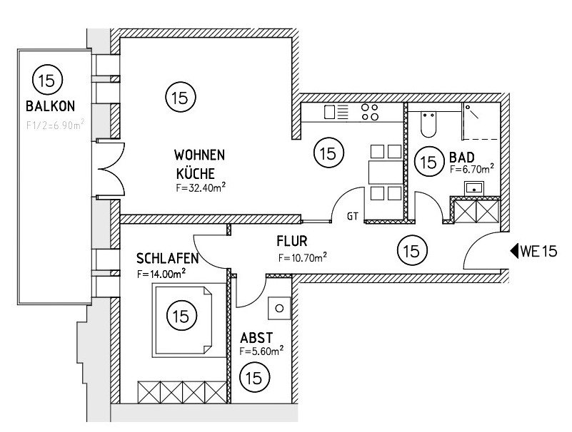 Grundriss Etagenwohnung Magdeburg / Neue Neustadt